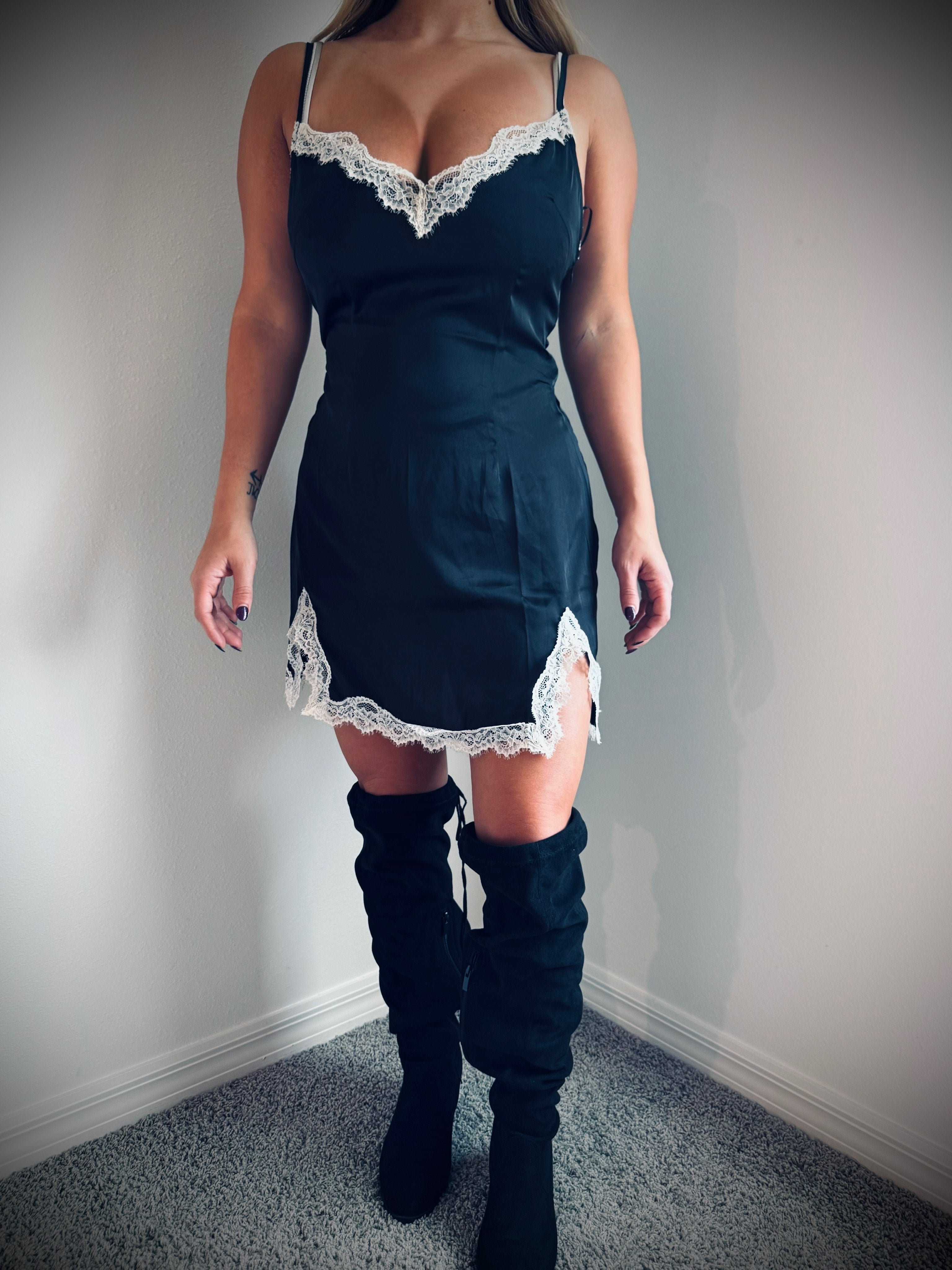 Black Lace Trim Dress