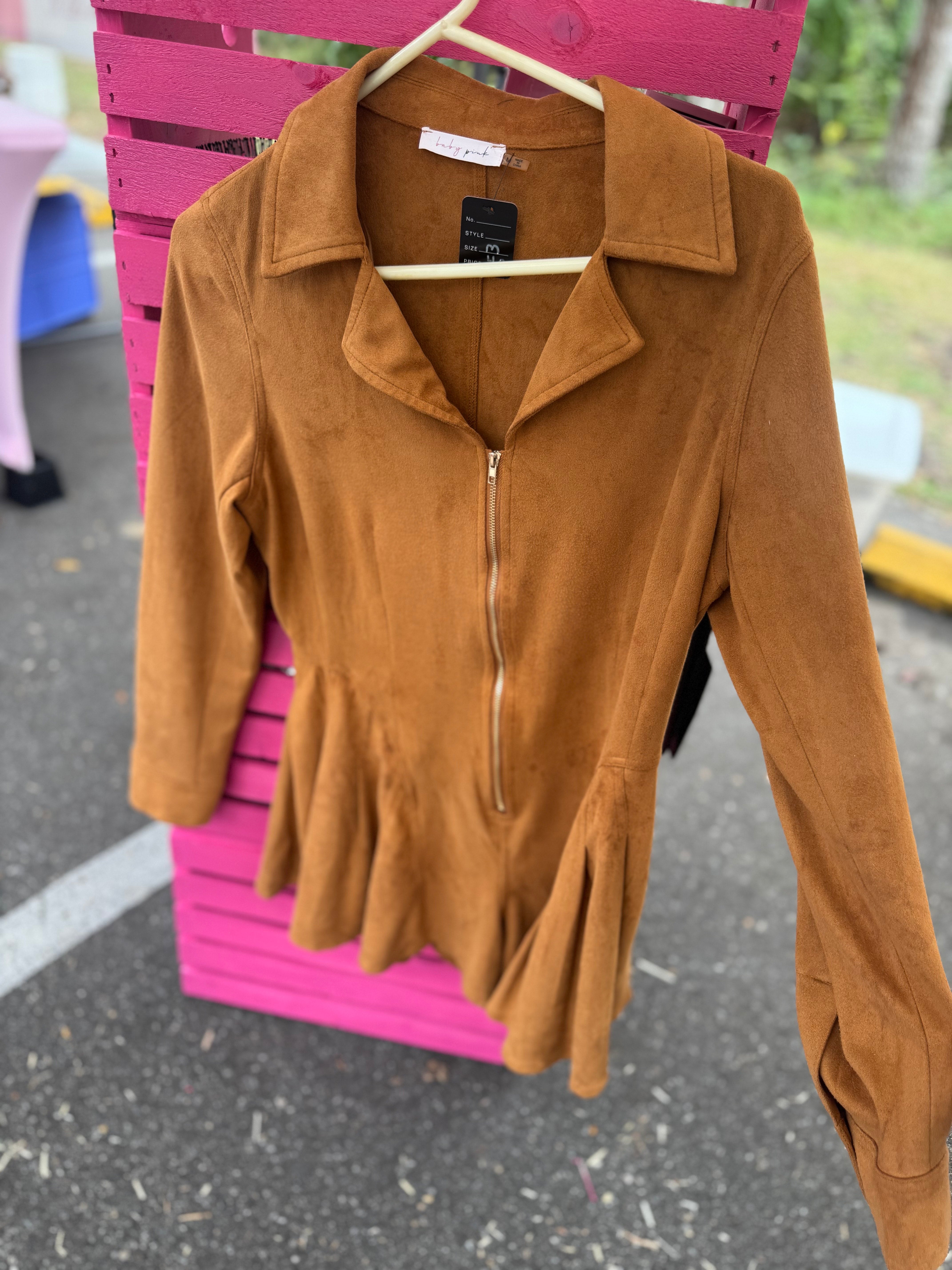 Suede Tan Long sleeve Romper